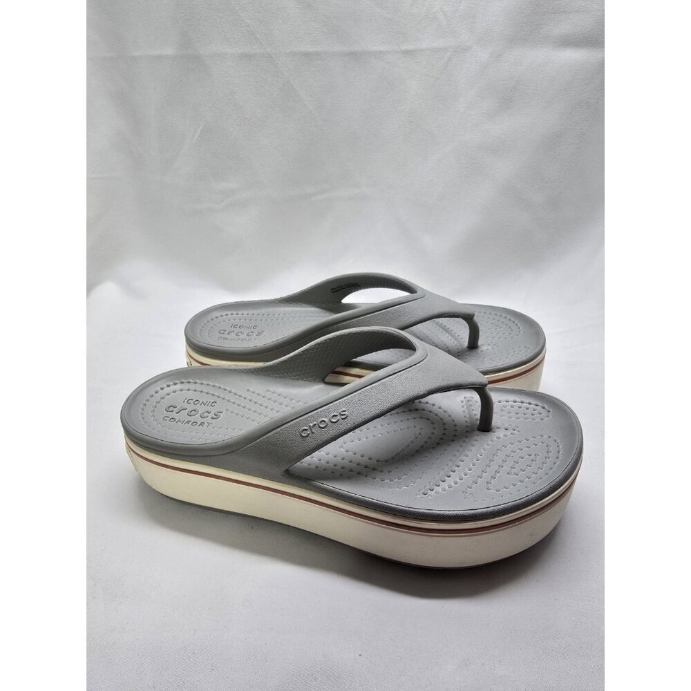 Womens Crocs Crocband Platform Gray Comfort Flip Flops Thong Sandals Size 6